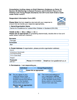 Respondent Information Form for Scottish Government Consultation