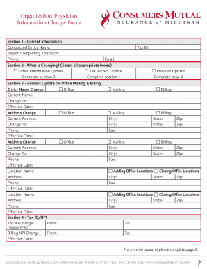 Organization/Physician Information Change Form