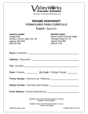 Resume Worksheet Template