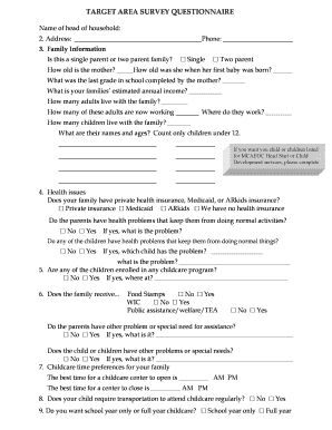 Target Area Survey Questionnaire