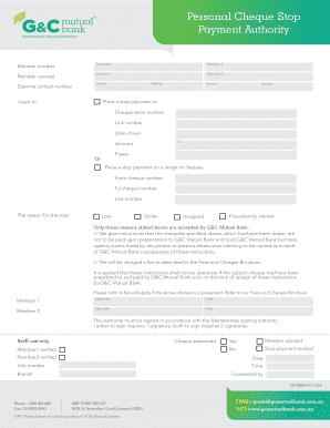 Cheque Stop Payment Authority