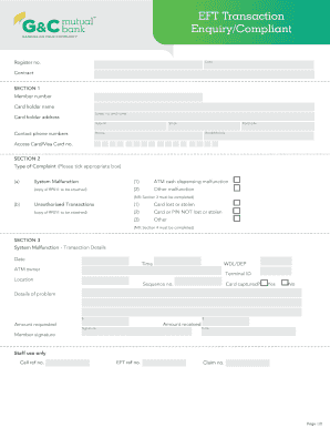 EFT Transaction Complaint Form