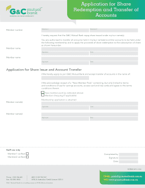 Application for Share Redemption and Transfer
