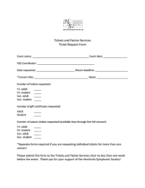 Make your own tickets printable - Ticket Request Form - Hendricks Symphonic Society - hendrickssymphonic