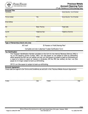 Precious Metals Account Opening Form