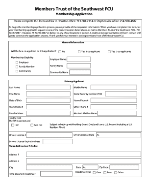 Members Trust of the Southwest FCU Membership Application