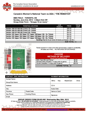 Group Order Form for Canada’s Women’s National Team vs USA