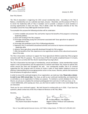 January 21 2015 Dear bTALLb Alumni - tall tamu