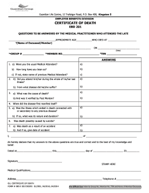 Guardian Life Certificate of Death