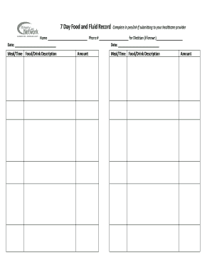 7 Day Food and Fluid Record