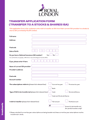 Transfer Application Form for Stocks & Shares ISA