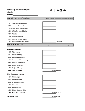 Church Monthly Financial Report