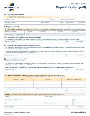 Group Life & Health Benefit Change Request