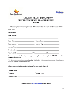 Member Claim Settlement Electronic Funds Transfer Form