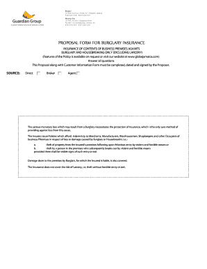 Proposal Form for Burglary Insurance
