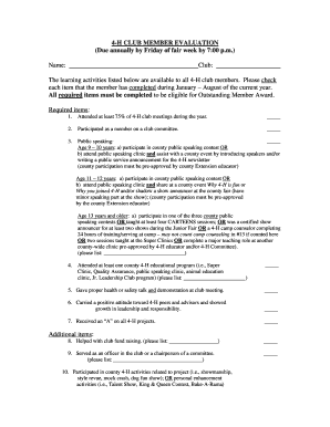 4-H Club Member Evaluation Form