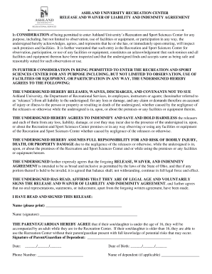 Ashland University Recreation Center Waiver
