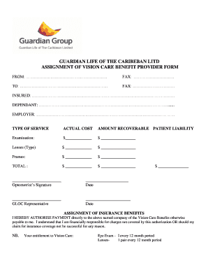 Guardian Life Vision Care Benefit Assignment Form