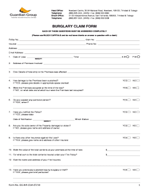 Burglary Claim Form