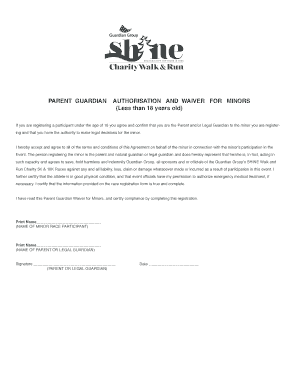 Parent Guardian Authorization and Waiver for Minors
