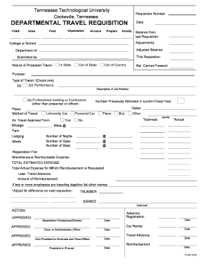 Tennessee Tech Travel Requisition Form