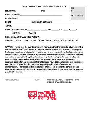 Chase Santa Toys-4-Tots Registration Form