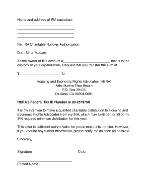 IRA Charitable Rollover Authorization