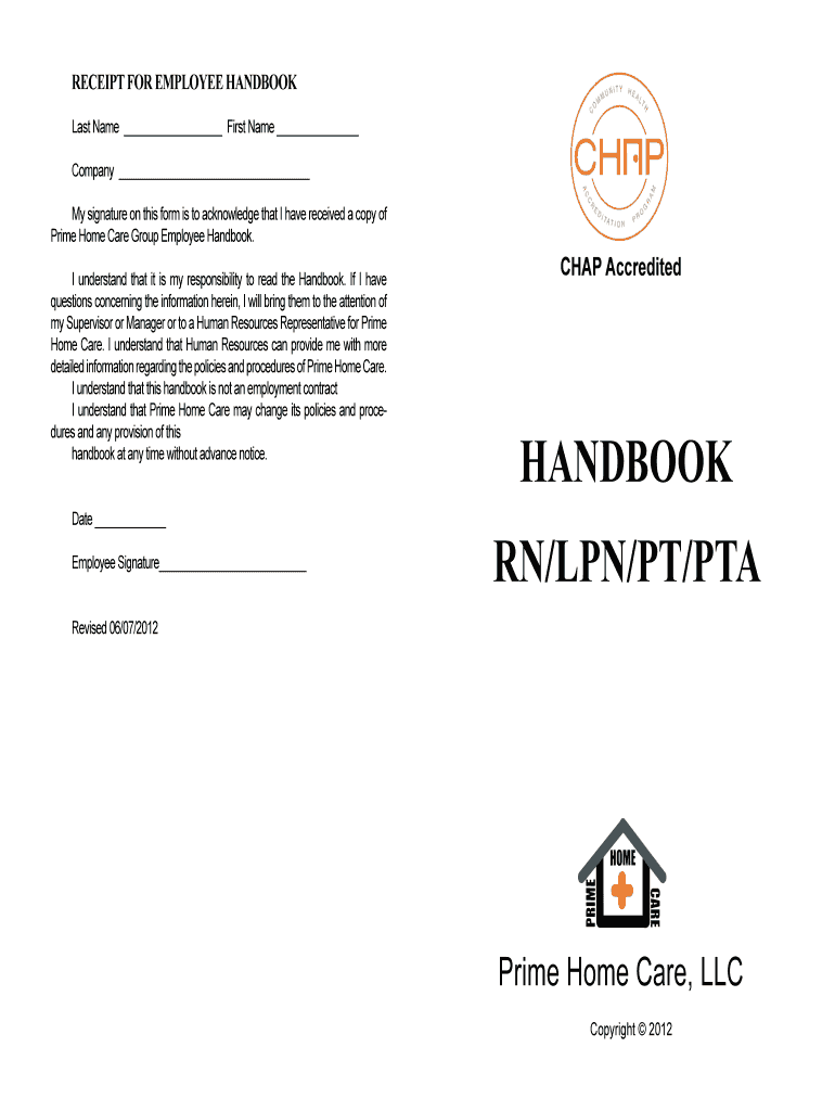 Fillable Online HANDBOOK Prime Home Care LLC Fax Email Print pdfFiller