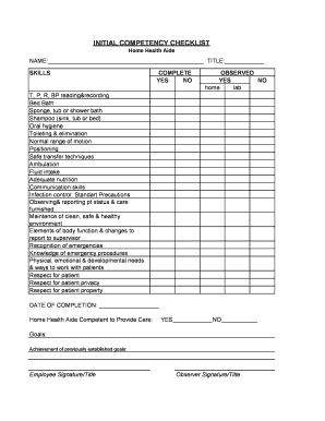 Home Health Aide Competency Checklist