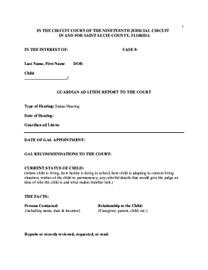 Guardian Ad Litem Report to the Court