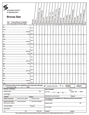 Bronze Star Lifeguard Exam Form