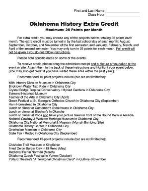 Oklahoma History Extra Credit Form