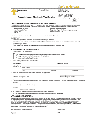 Saskatchewan E-File Application for Business Tax Returns