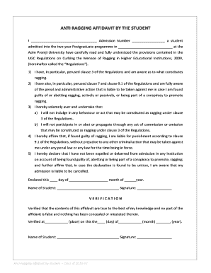 Anti-Ragging Affidavit by Student