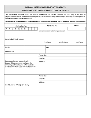 Medical History and Emergency Contacts Form