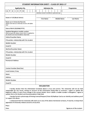 Student Information Sheet