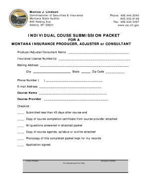 Montana Insurance Continuing Education Course Submission