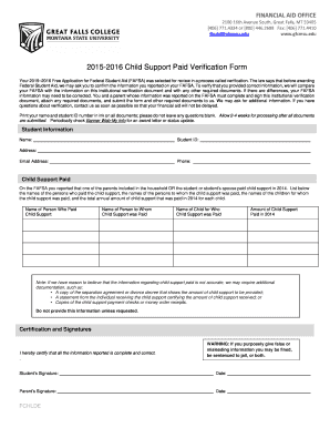 2015-2016 Child Support Paid Verification Form