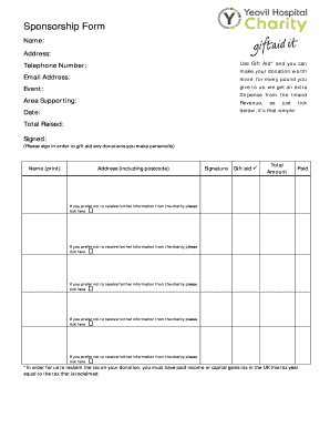 Sponsorship Form with Gift Aid