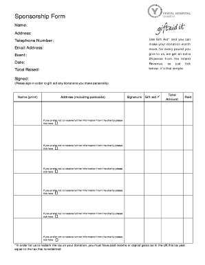 UK Charity Sponsorship Form
