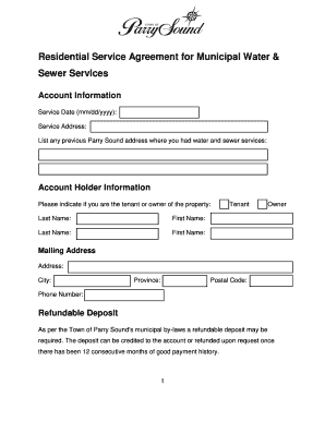 Residential Service Agreement for Municipal Water & Sewer Services