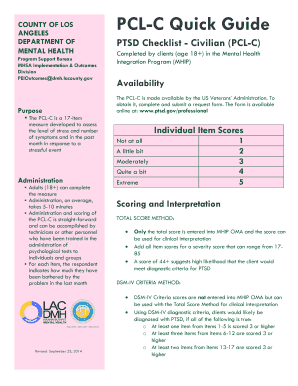 PTSD Checklist - Civilian (PCL-C) Form