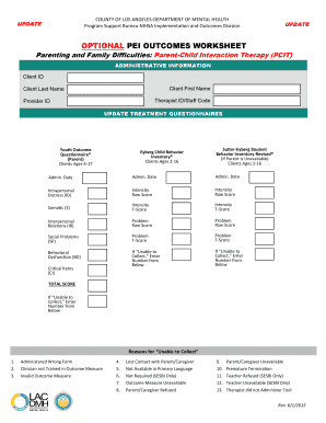 Parent-Child Interaction Therapy Outcomes Worksheet