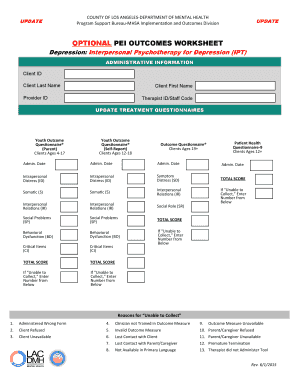 Mental Health Outcomes Worksheet