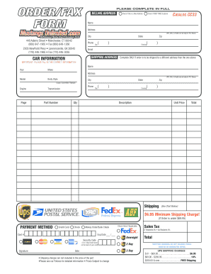 Auto Parts Order Form
