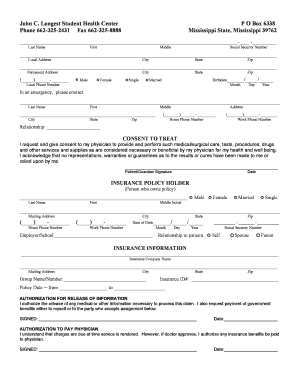 Mississippi State University Health History Form