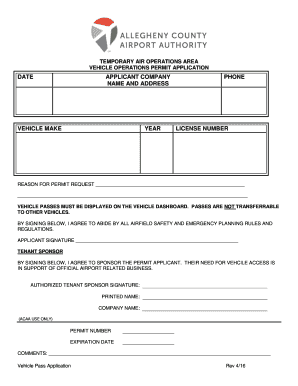 Temporary Air Operations Area Vehicle Operations Permit Application