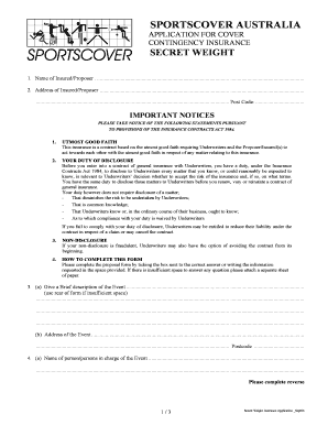 Sportscover Australia Contingency Insurance Application