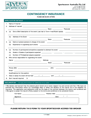 Contingency Insurance Application