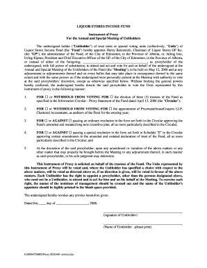 Liquor Stores Income Fund Proxy Form